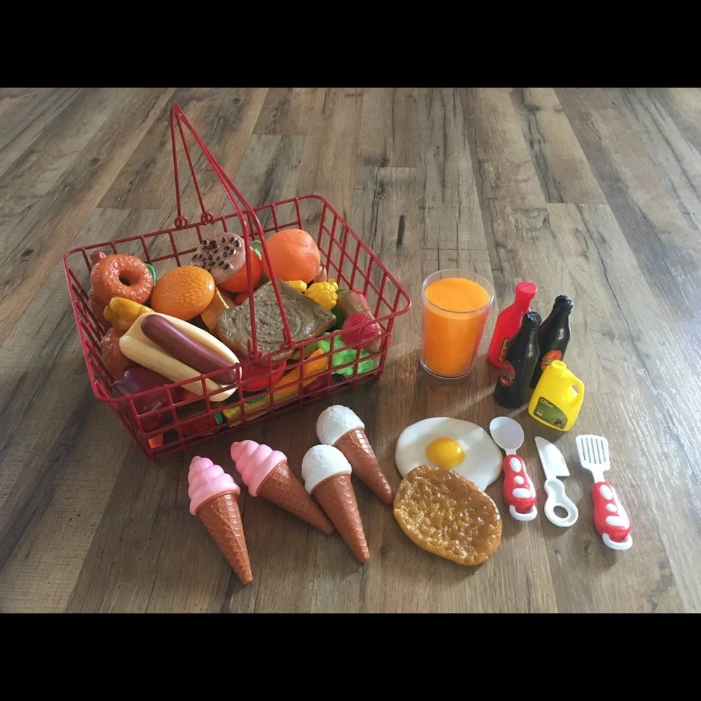 Lot Of Plastic Play Food With Shopping Basket - Picture 1 of 13